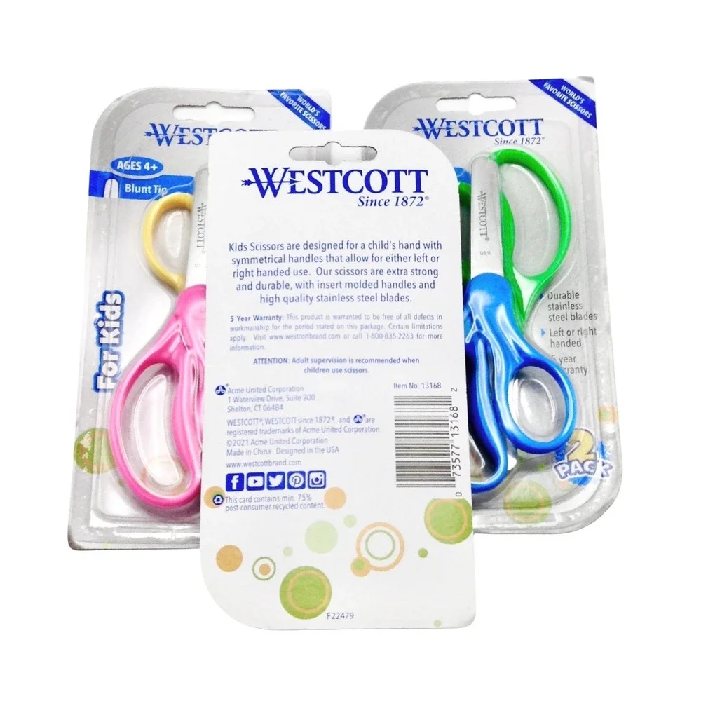 Westcott Kids Scissors 2-Pack Blunt Tip Left/Right Handed Durable Steel (3 Sets)